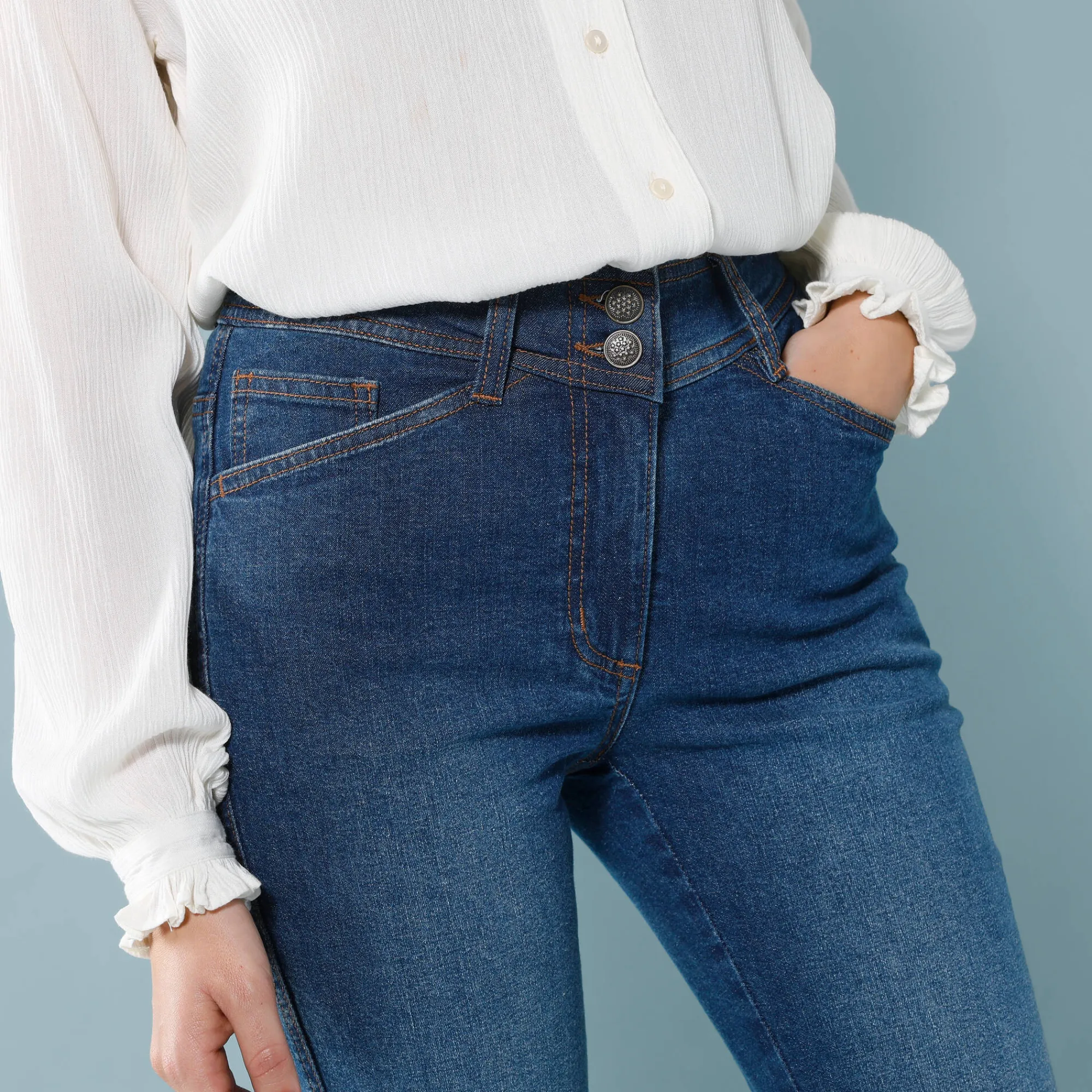 Jeans<Blancheporte Rechte jeans met deelnaden, speciaal voor kleine lengtes stone