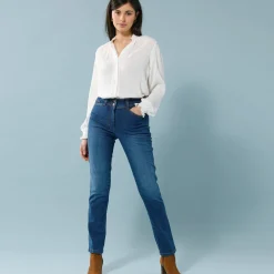 Jeans<Blancheporte Rechte jeans met deelnaden, speciaal voor kleine lengtes stone