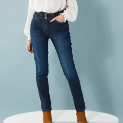 Jeans<Blancheporte Rechte jeans met deelnaden, speciaal voor kleine lengtes dark blue