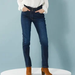 Jeans<Blancheporte Rechte jeans met deelnaden, speciaal voor kleine lengtes dark blue