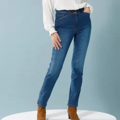 Jeans|Broek<Blancheporte Rechte jeans met deelnaden, kleine lengtes stone