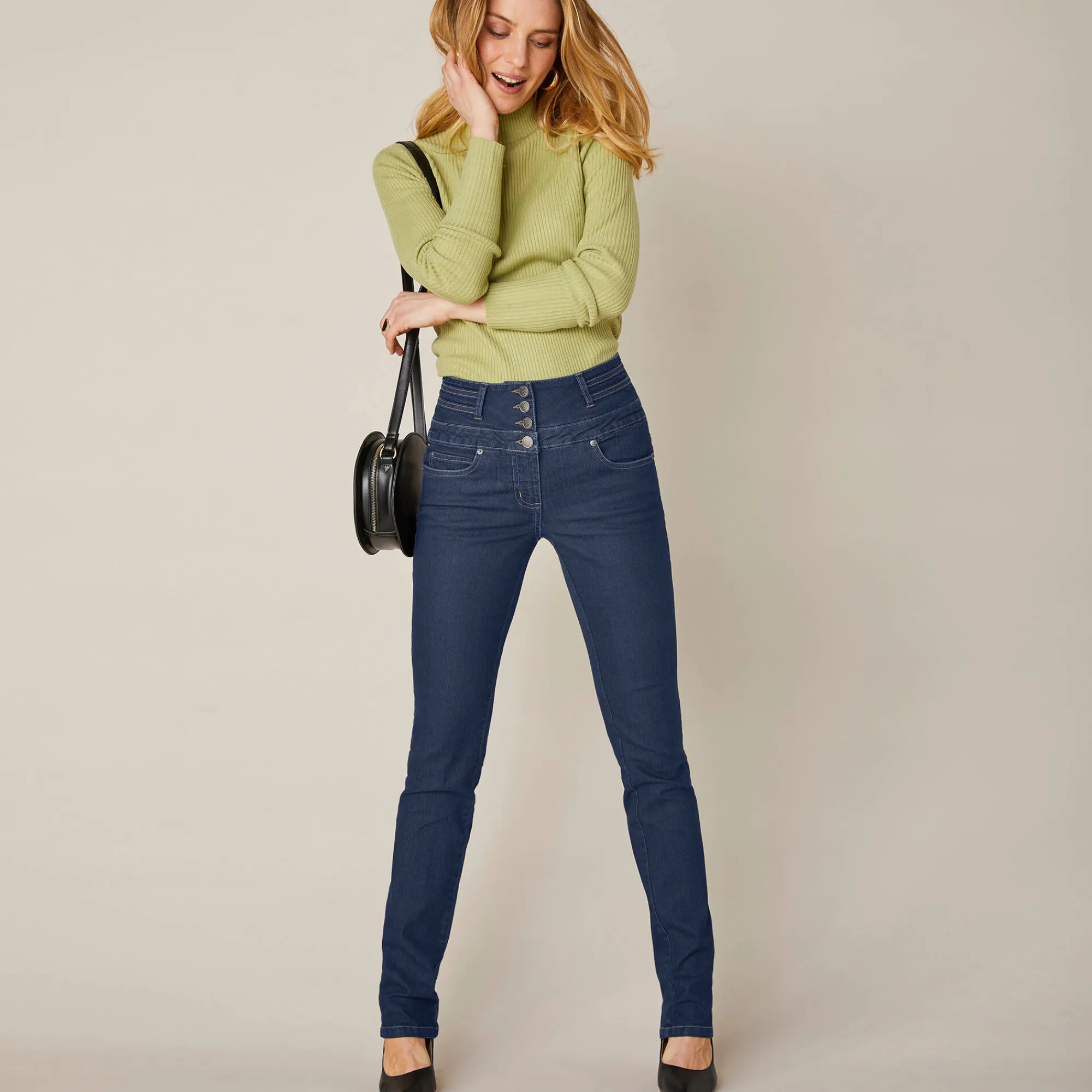 Jeans|Broek<Blancheporte Rechte jeans met hoge taille - kleine lengte raw