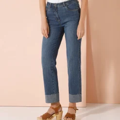 Jeans|Broek<Blancheporte Rechte 7/8-jeans met omslag, hoge taille stone used