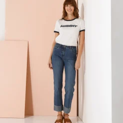 Jeans|Broek<Blancheporte Rechte 7/8-jeans met omslag, hoge taille stone used