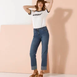 Jeans|Broek<Blancheporte Rechte 7/8-jeans met omslag, hoge taille stone used