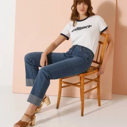 Jeans|Broek<Blancheporte Rechte 7/8-jeans met omslag, hoge taille stone used