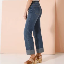 Jeans|Broek<Blancheporte Rechte 7/8-jeans met omslag, hoge taille stone used