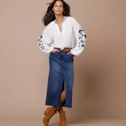 Rok<Lora Zellini Rechte rok met split, jeans stone