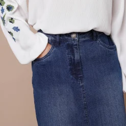 Rok<Lora Zellini Rechte rok met split, jeans stone