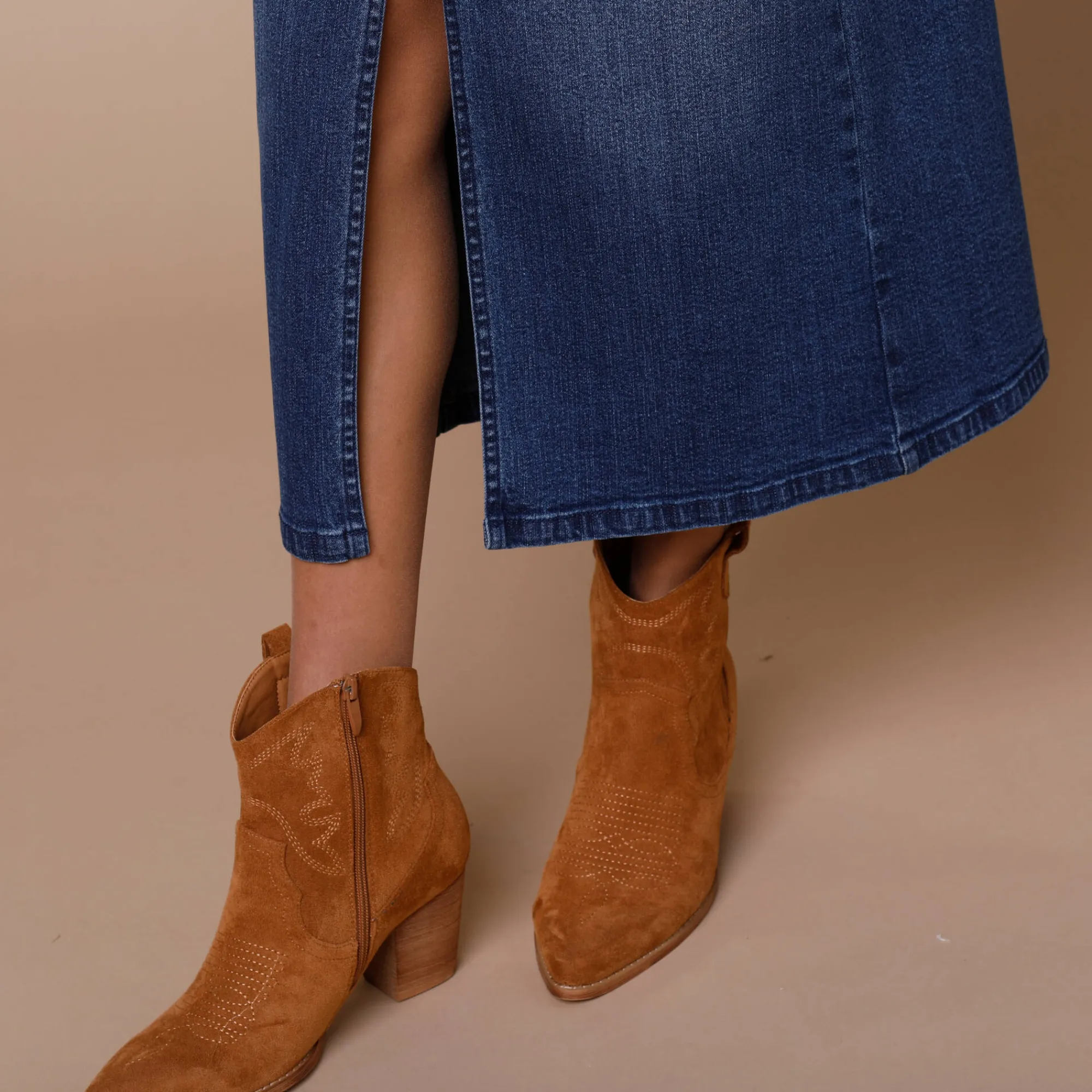 Rok<Lora Zellini Rechte rok met split, jeans stone