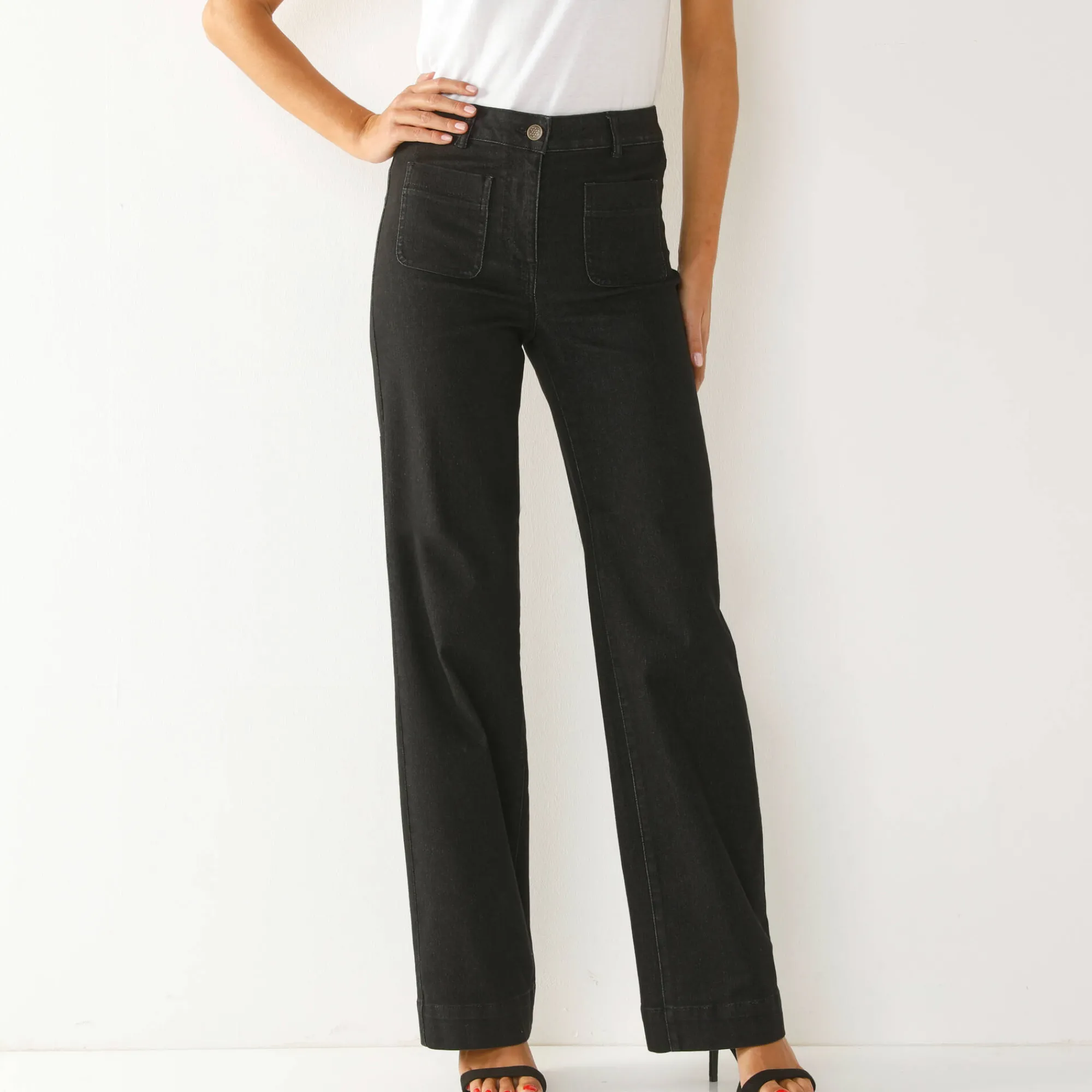 Jeans|Broek<Blancheporte Rechte, ruime jeans, hoge taille used black