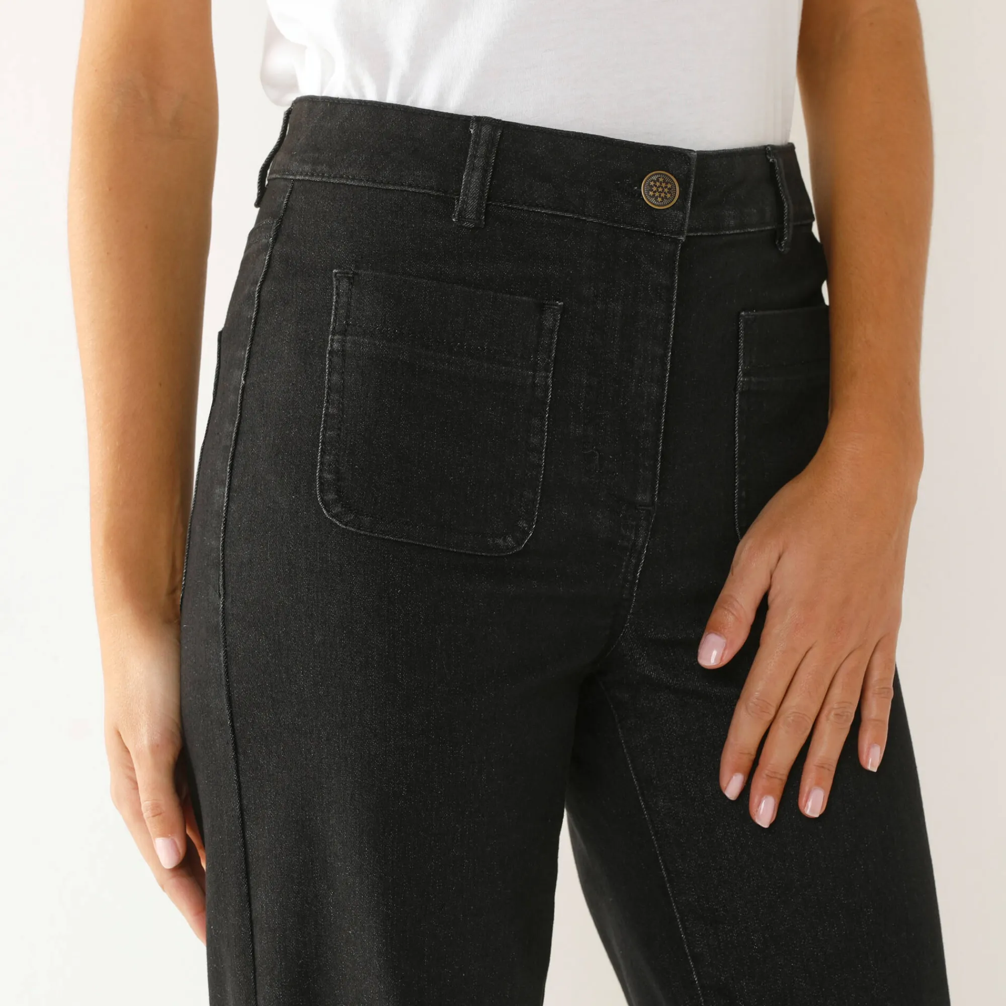 Jeans|Broek<Blancheporte Rechte, ruime jeans, hoge taille used black