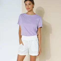 Short<Blancheporte Rechte short met omslag, katoen/linnen wit