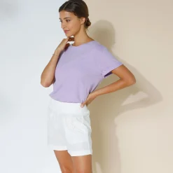 Short<Blancheporte Rechte short met omslag, katoen/linnen wit