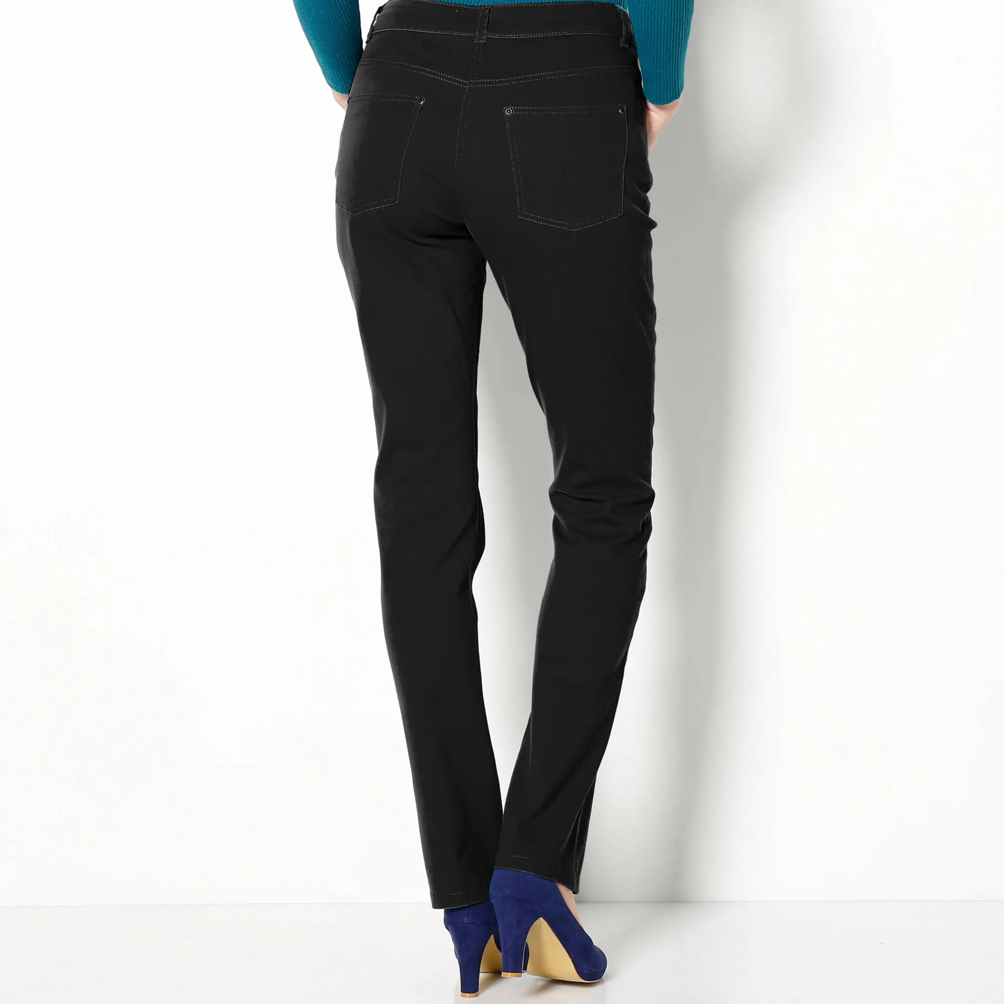 Broek<Colors&Co Rechte stretchbroek zwart