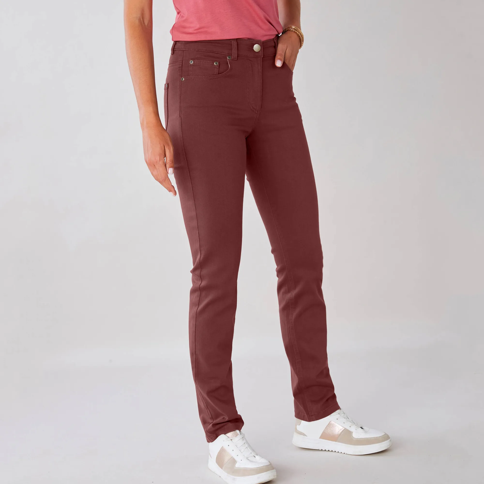 Broek<Colors&Co Rechte stretchbroek chocolade