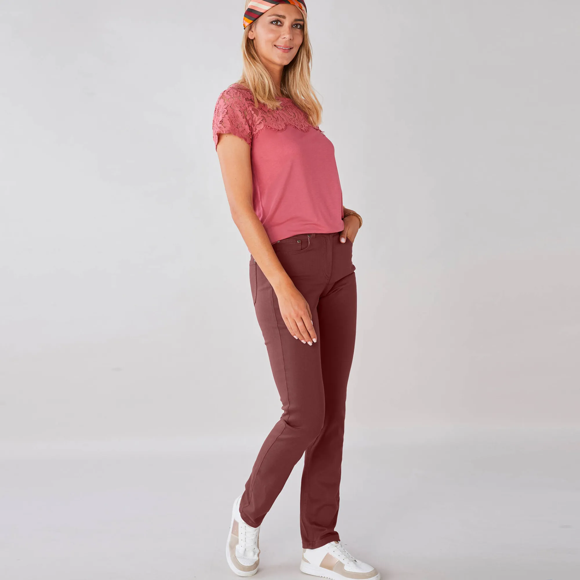 Broek<Colors&Co Rechte stretchbroek chocolade