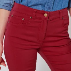 Broek<Colors&Co Rechte stretchbroek donkerrood
