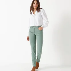 Broek<Colors&Co Rechte stretchbroek grijsgroen