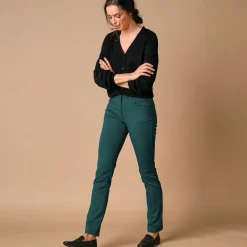 Broek<Colors&Co Rechte stretchbroek dennengroen