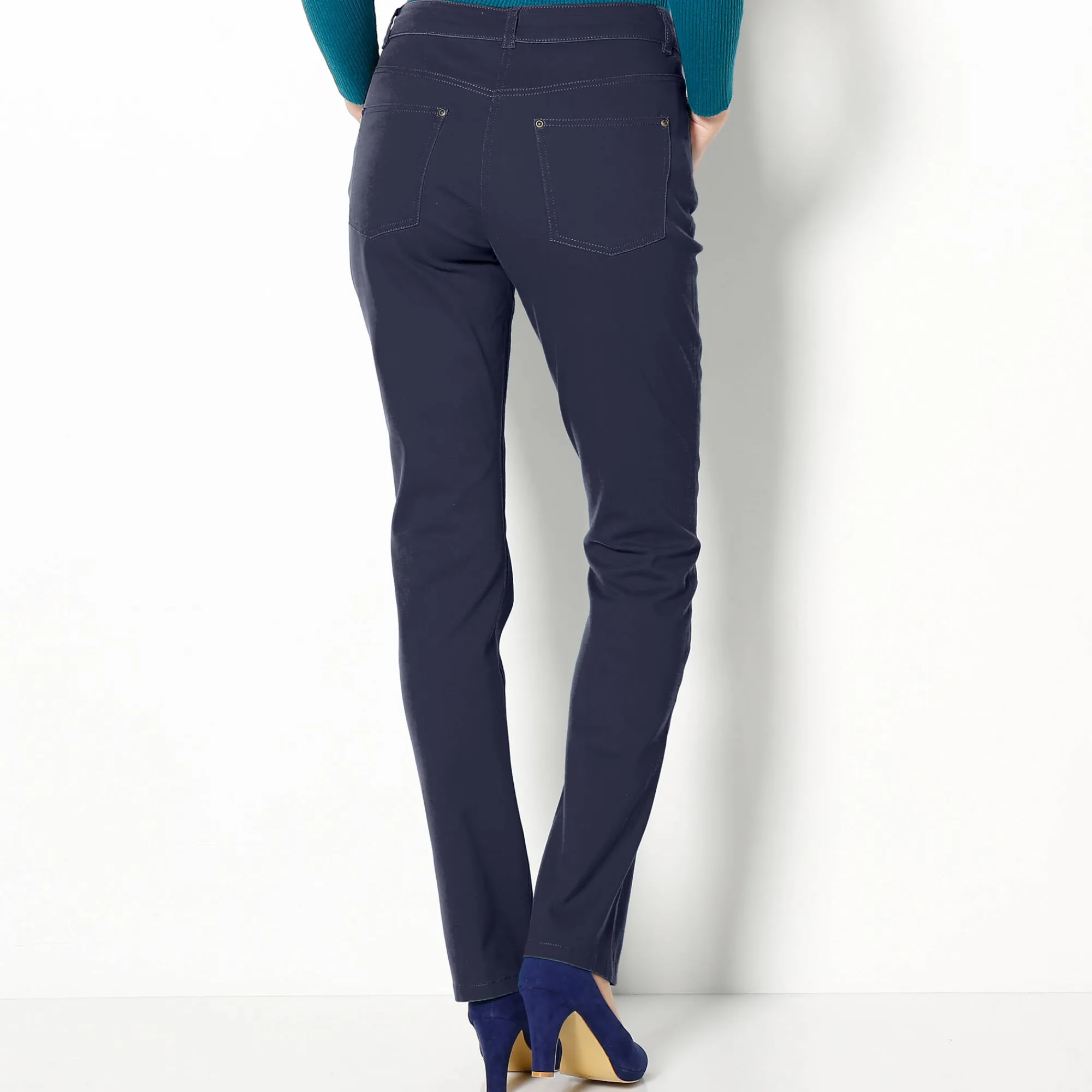 Broek<Colors&Co Rechte stretchbroek marine