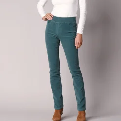 Broek<Blancheporte Rechte "ultracomfort" broek in ribfluweel grijsgroen