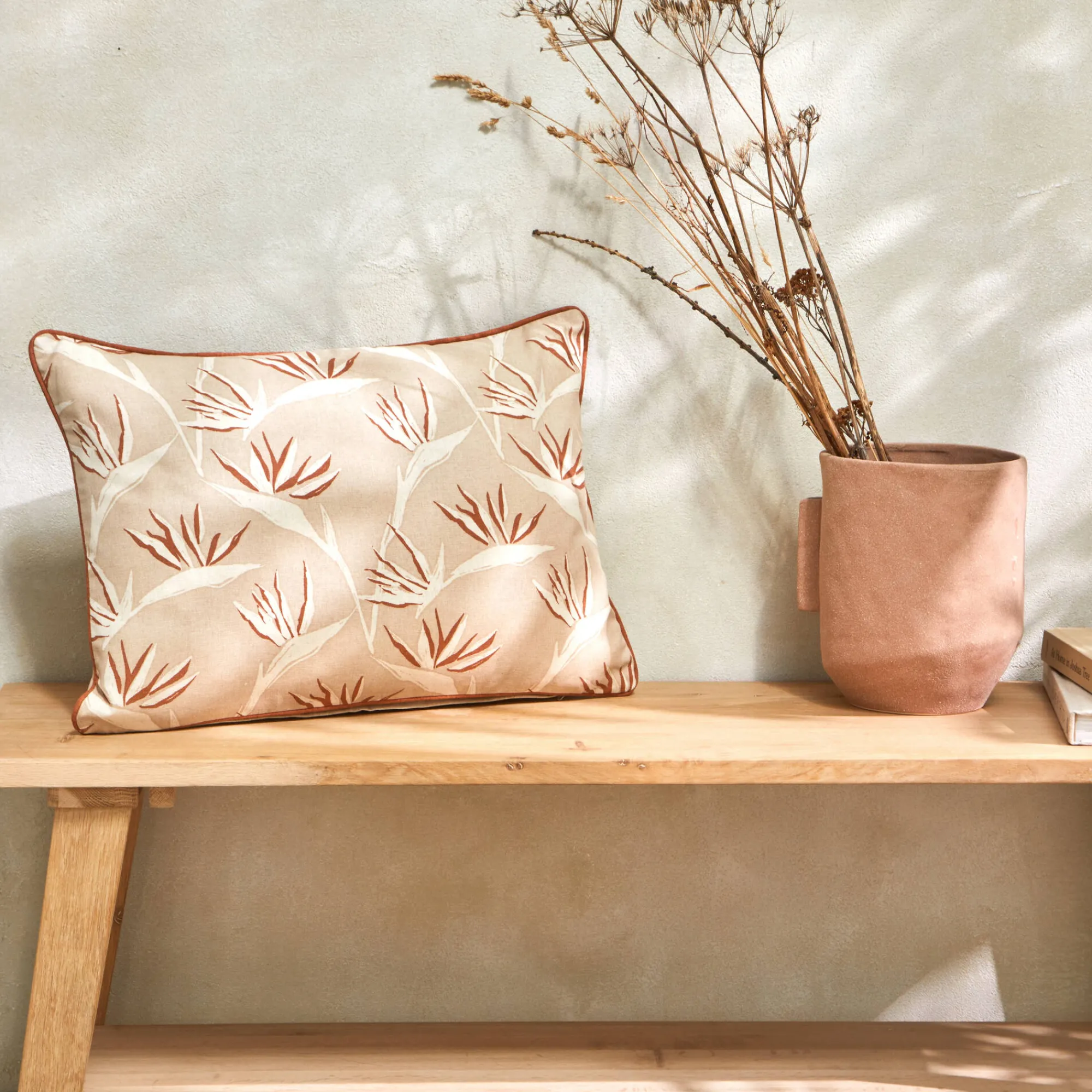 Kussen<Blancheporte Rechthoekig kussen met 'paradijsvogel' print naturel / terracotta