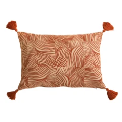 Kussen<Blancheporte Rechthoekig kussen met pootjesprint naturel / terracotta