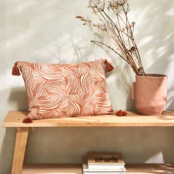 Kussen<Blancheporte Rechthoekig kussen met pootjesprint naturel / terracotta