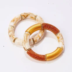 Accessoires En Juwelen<Blancheporte Rekbare armband met buisvormige parels - set van 2 ecru / goudkleurig