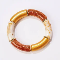Accessoires En Juwelen<Blancheporte Rekbare armband met buisvormige parels - set van 2 ecru / goudkleurig