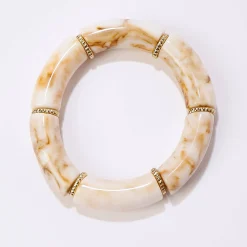 Accessoires En Juwelen<Blancheporte Rekbare armband met buisvormige parels - set van 2 ecru / goudkleurig