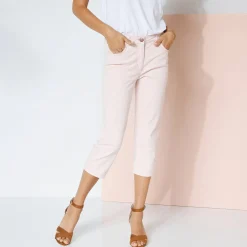 Broek<Blancheporte Rekbare 3/4-broek in rekbaar katoen met 'platte buik'-effect poederroze