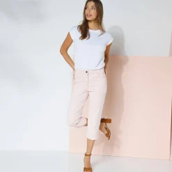 Broek<Blancheporte Rekbare 3/4-broek in rekbaar katoen met 'platte buik'-effect poederroze