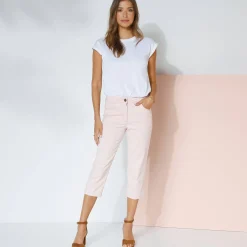 Broek<Blancheporte Rekbare 3/4-broek in rekbaar katoen met 'platte buik'-effect poederroze