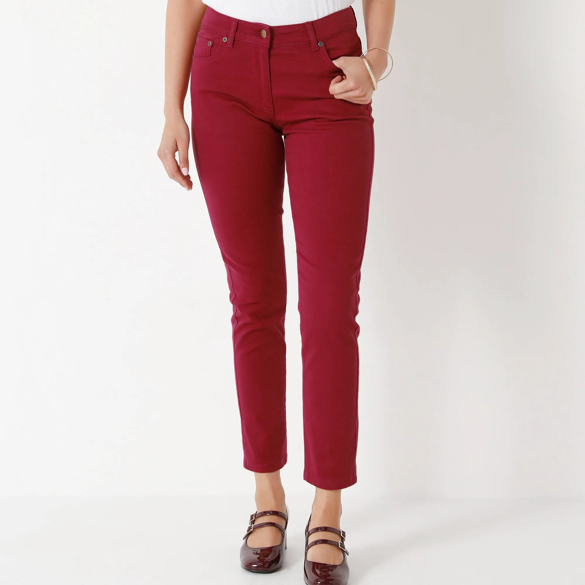 Broek<Colors&Co Rekbare 7/8-broek met nauwsluitend model donkerrood