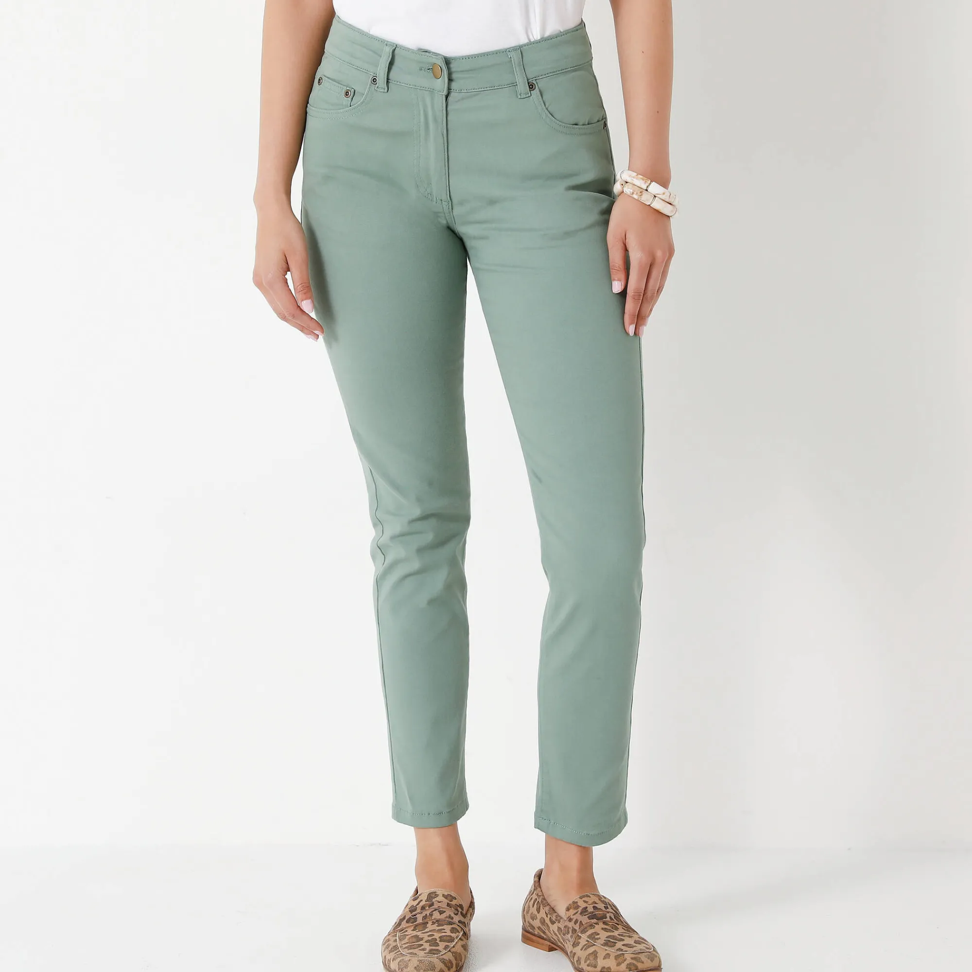 Broek<Colors&Co Rekbare 7/8-broek met nauwsluitend model grijsgroen