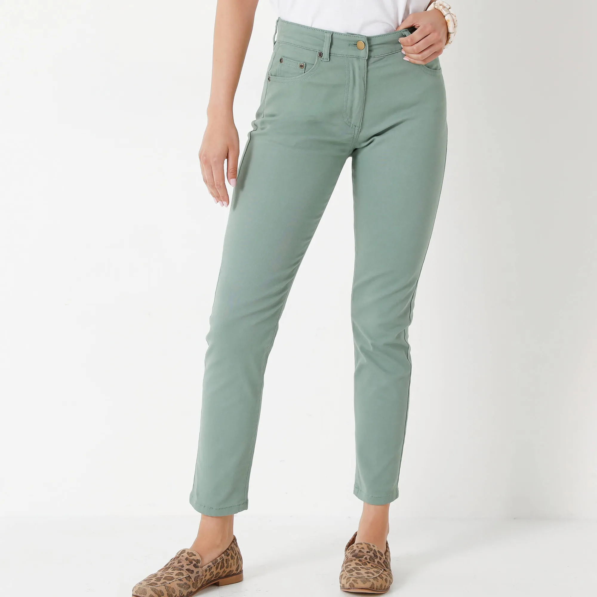 Broek<Colors&Co Rekbare 7/8-broek met nauwsluitend model grijsgroen