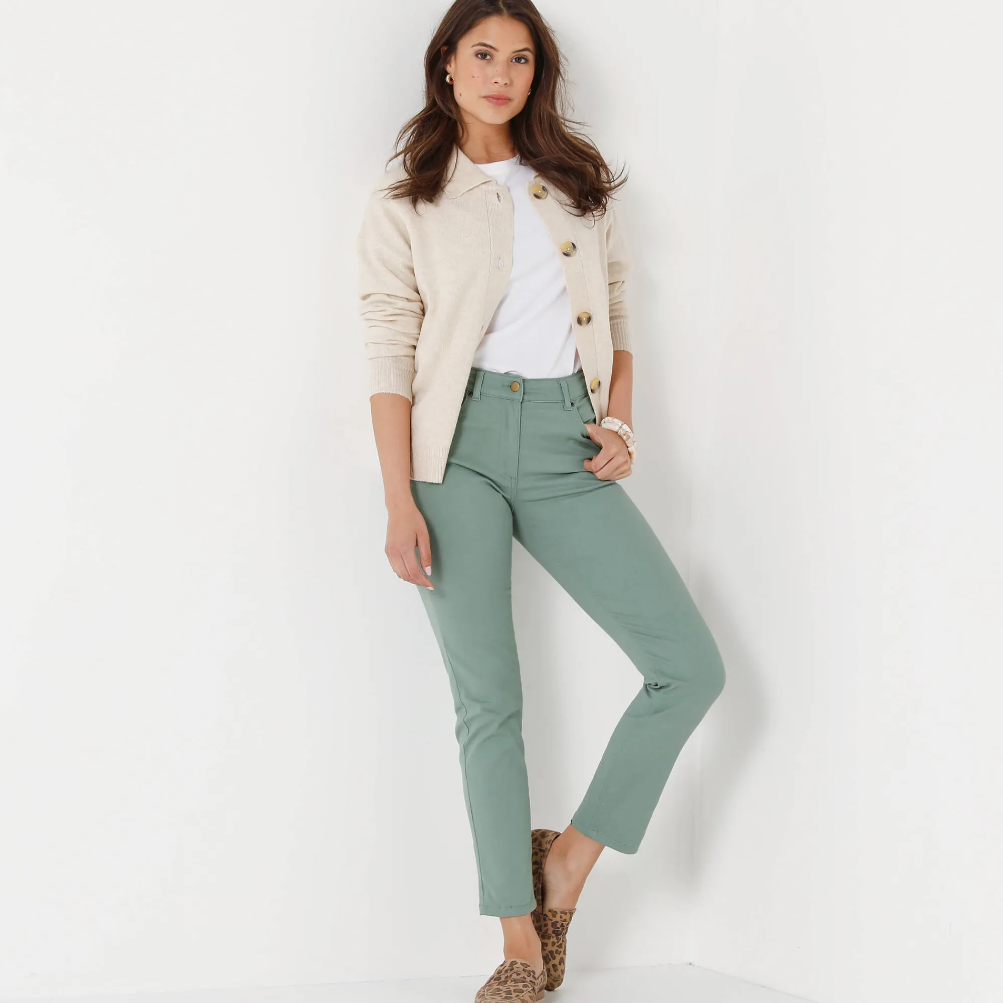 Broek<Colors&Co Rekbare 7/8-broek met nauwsluitend model grijsgroen