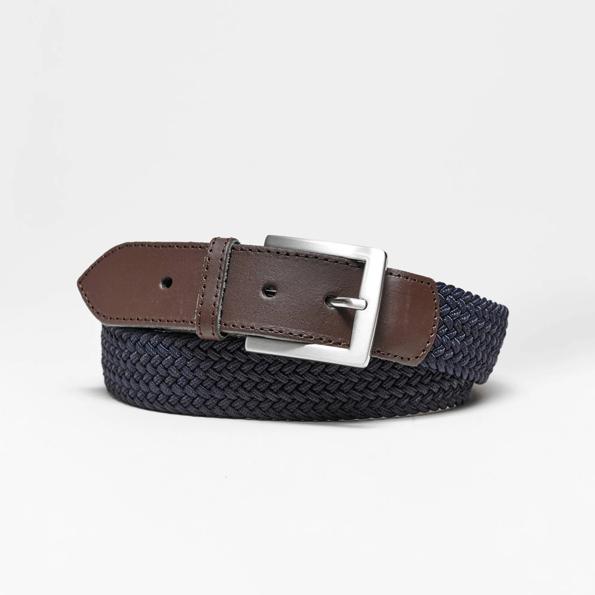 Accessoires<Blancheporte Rekbare gevlochten riem met leren details marine