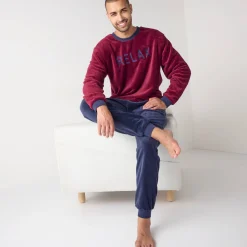 Pyjama En Kamerjas<Blancheporte Relax pyjama in harig tricot, pluchetouch bordeaux / marine