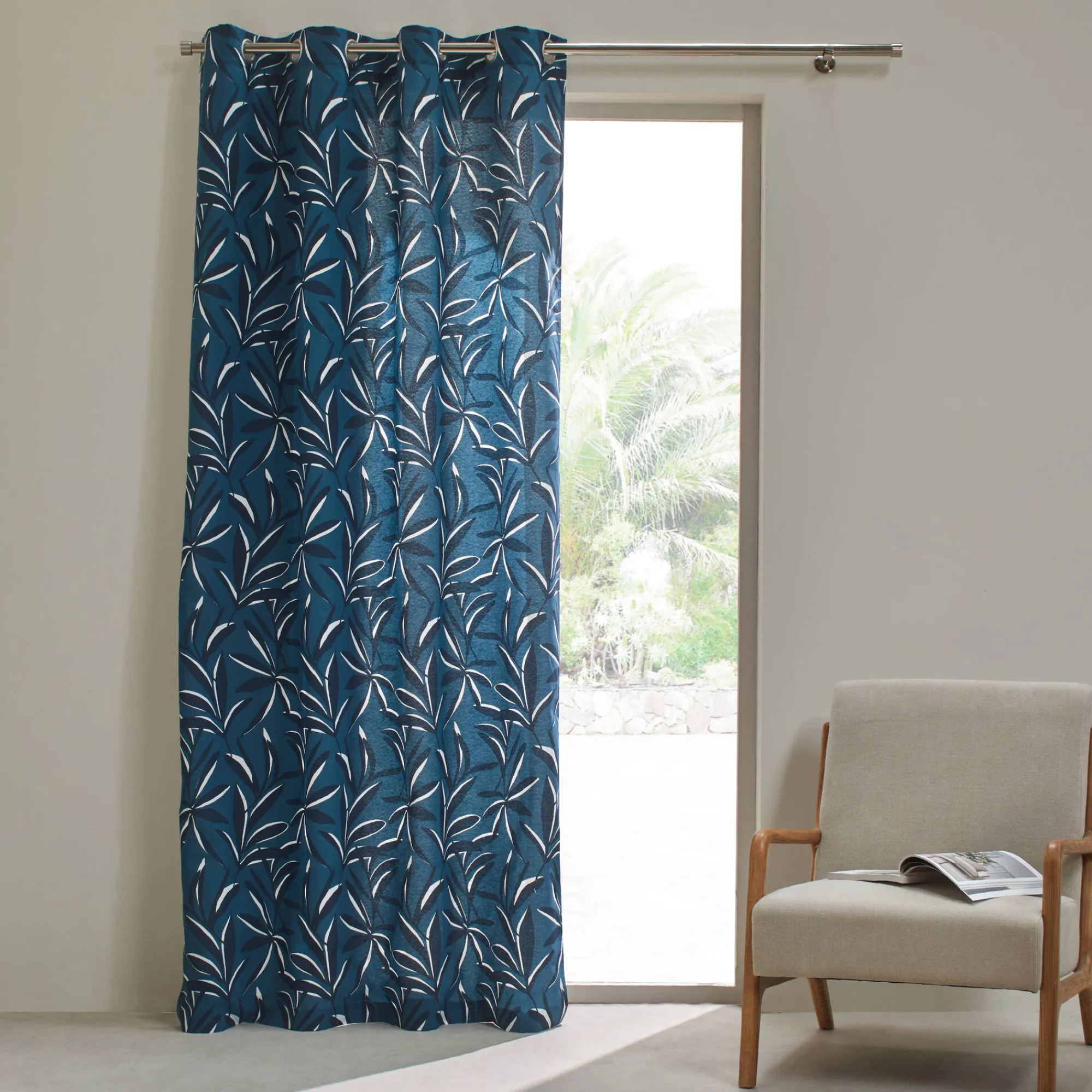 Gordijn, Glasgordijn & Store<Blancheporte Rideau imprimé feuillage blauw
