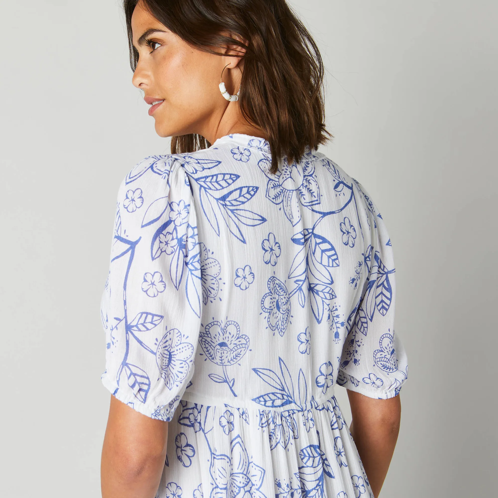 Jurk<Blancheporte Robe longue volantée imprimée wit / blauw