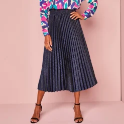 Feestoutfits Dames|Rok<Blancheporte Rok in glanzend plissétricot nachtblauw