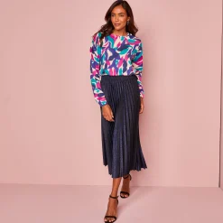 Feestoutfits Dames|Rok<Blancheporte Rok in glanzend plissétricot nachtblauw