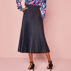 Feestoutfits Dames|Rok<Blancheporte Rok in glanzend plissétricot nachtblauw