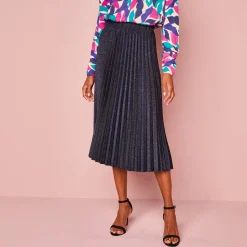 Feestoutfits Dames|Rok<Blancheporte Rok in glanzend plissétricot nachtblauw
