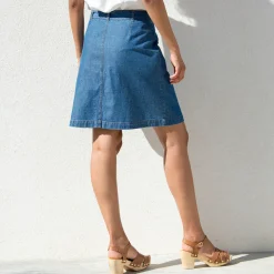 Rok<Blancheporte Rok in lichte jeans, met bindceintuur stone