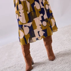 Rok<Blancheporte Rok in plissévoile, grafische print, kleine lengte bronskleur / blauw