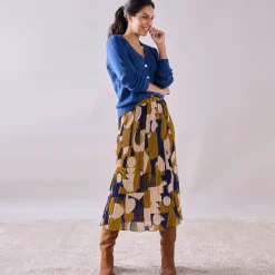 Rok<Blancheporte Rok in plissévoile, grafische print, kleine lengte bronskleur / blauw